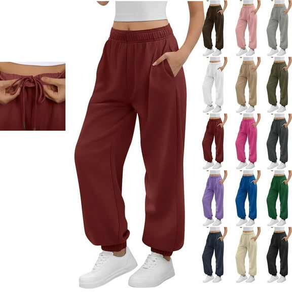 Cameland Women's Plus Size Sweatpants,Drawstring Casual Jogger Pants Plus Velvet Running Fitness Sports High Waisted Workout Pants Lightweight Sweatpants with Pockets