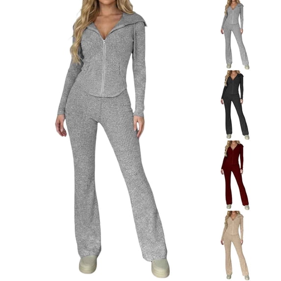 Cameland Women's Sweatsuits 2 Piece Outfits Lounge Sets Women's Slim- And Winter Casual Zip-Up Top And Comfortable Pants Set Gray S