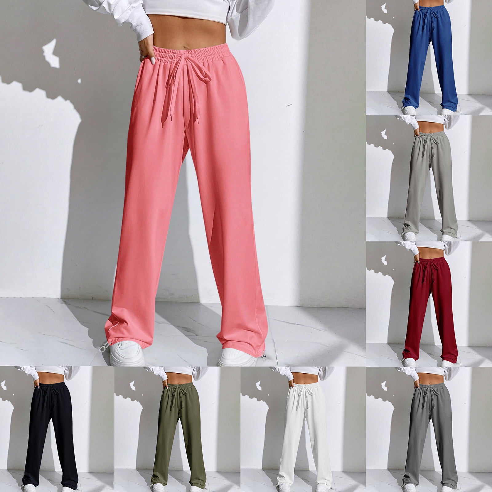 Cameland Women's Wide Leg Pants Drawstring Elastic Waist Long Wide Leg