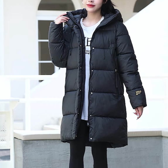 Cameland Womens 2023 Winter Long Sleeve Hooded Down Jackets Solid Oversized Mid Length Bread Jacket Loose And Thickened Jacket on Clearance