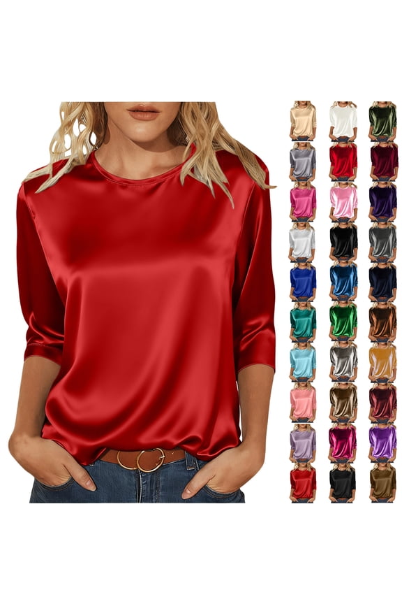 Womens Tops 3/4 Length Sleeve V Neck Casual Tunic Tops Basic Shirts Loose Fit Blouse Fall Tops Gift for Women