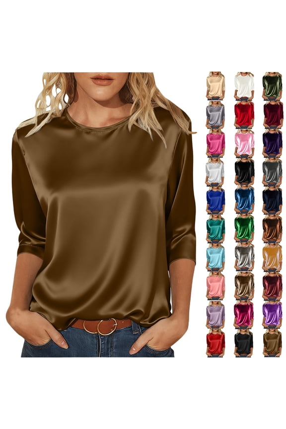 Womens Tops 3/4 Length Sleeve V Neck Casual Tunic Tops Basic Shirts Loose Fit Blouses Fall Tops