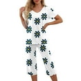 thumbnail image 1 of Womens Pajamas Sets Short Sleeve V Neck Top with Capri Pants with Pockets Casual Sleepwear Two Piece Summer Sets S-XXL, 1 of 8