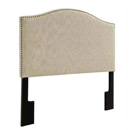 Camelback Nailhead Trim King Cal King Upholstered Panel Headboard in Linen Beige