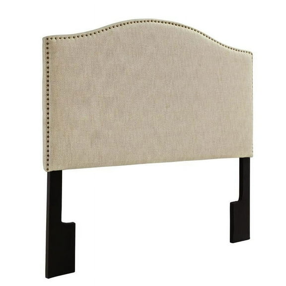 Camelback Nailhead Trim King Cal King Upholstered Panel Headboard in Linen Beige