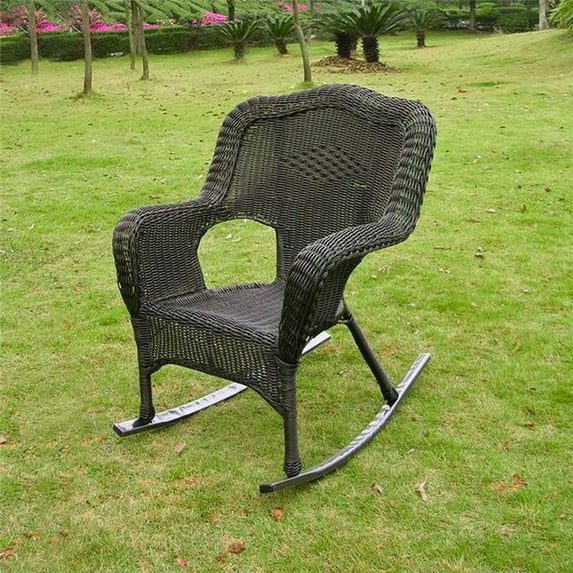 Camelback Resin Wicker Rocker, Antique Black