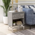 thumbnail image 1 of Camelia 1-Drawer and 1-Shelf Wood End Table with USB Port, Light Gray, 1 of 8