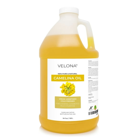 Camelina Seed Oil by Velona - 64 oz | 100% Pure and Natural Carrier Oil | Unrefined, Cold Pressed | Cooking And Skin, Face, Hair, Body | Use Today - Enjoy Results