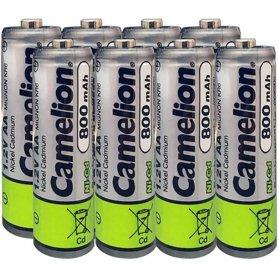 Camelion AA Size NiCd Nickel Cadmium 1.2V 800 mAh Rechargeable Battery for Solar Garden Lights (8 Pack)