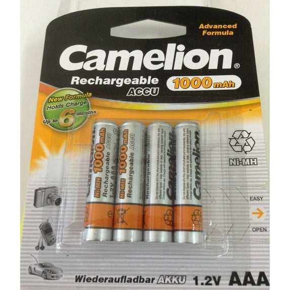 Camelion Advanced Formula AAA Rechargeable NiMH Batteries 1000mAh 4 Pack Retail
