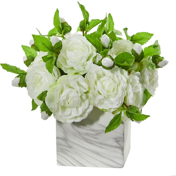 Camellia Artificial Arrangement in Marble Finished Vase