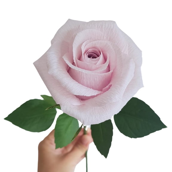 Camellia Bees Paper Rose Gift, Single Long stem Paper Rose for Mothers Day, Valentines Day, Wedding Anniversary, Birthday, Handmade Crepe Paper Flower (Light Purple) Y101