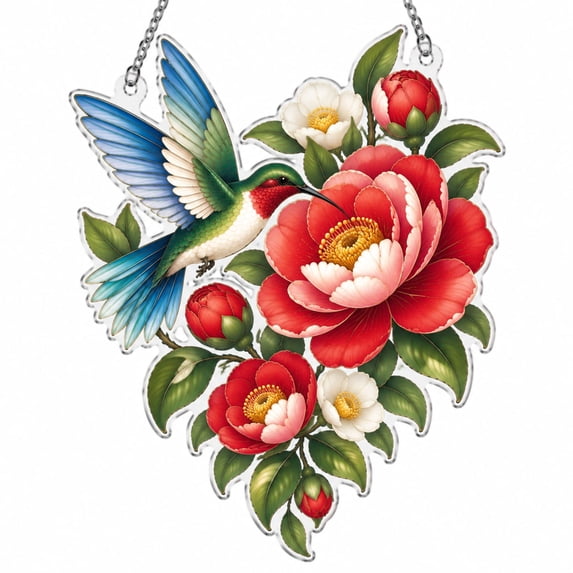 Weave Spring Camellia Burst Acrylic Hummingbird Suncatcher for Bedroom Spring Decor ...