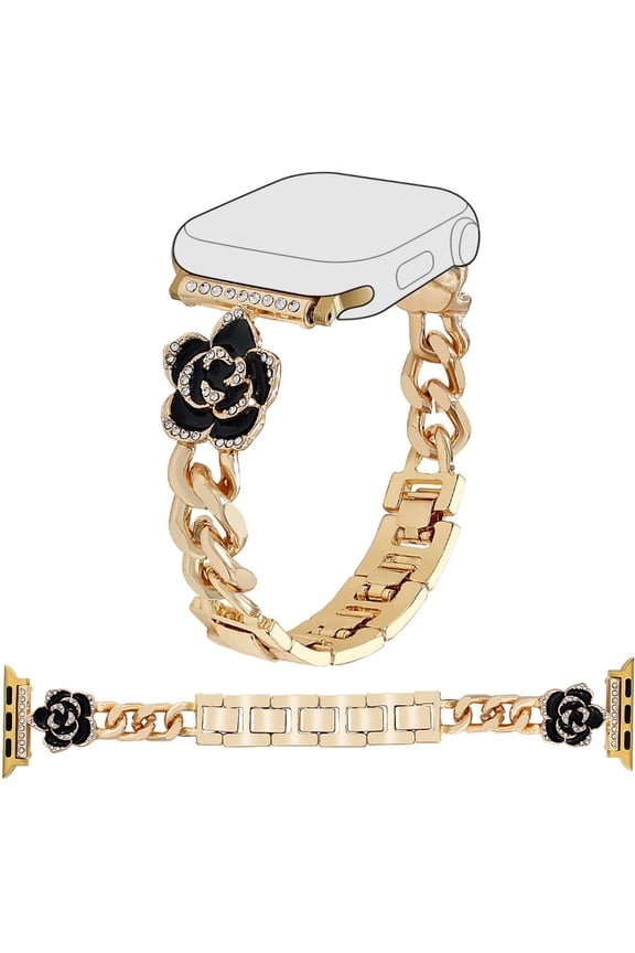 Camellia Diamond Link Bracelet Competible With Apple Watch, Fits Series 11/10/9/8/7/6/5/4/3/2/SE/Ultra Simple and Stylish Watch Metal Band
