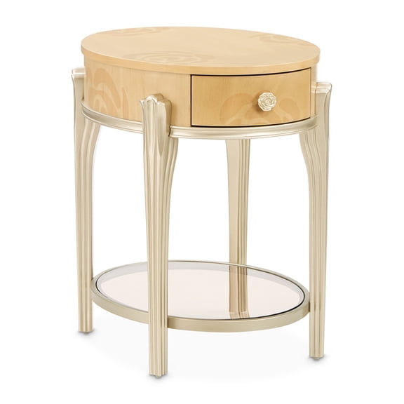 Camellia Field Oval End Table with Drawer - Caramel