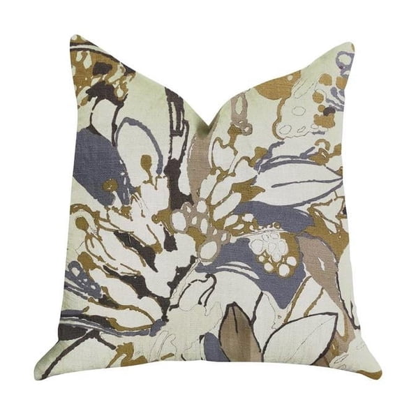 Camellia Floral Blue, Beige Tones Luxury Throw Pillow, 18 x 18 in.