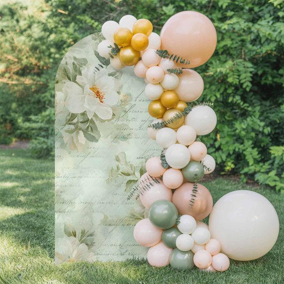 Camellia Flower Arch Backdrop Cover 4 FT, White Floral Mint Green Boho Vintage Wedding Arch Cover Stretchy Backdrop Stands Covers for Birthday Party Ceremony Banquet Decor