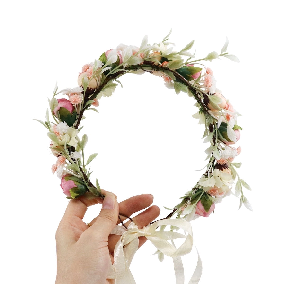 Floral Wreath Headband Pink Camellia Wedding Festival Photo Prop Women 61N6jNPSJOL.jpg_BO30,255,255,  main image 4