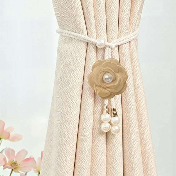 Camellia Flower Curtain Tieback-Decorative Curtain Holder Strap-Household Bedroom Curtain Decor Strap, Accessories And Decor Sheer Curtain Pearl Tying Cord Modern Concise Adjustable Curtain Tiebacks
