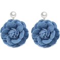 thumbnail image 1 of Camellia Flower Dangle Earrings for Women Cowboy Statement Big Exaggerated Fabric Hoop Huggie Blue Floral Studs Gold Plated Long Drop Dangling Earring Fashion Jewelry Gifts, 1 of 12