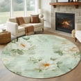 thumbnail image 1 of Camellia Flower Round Rugs for Living Room 6ft White Floral Mint Green Boho Vintage Non Slip Circle Rug Washable Low-Profile Indoor Carpet for Bedroom, Dining Room, Bathroom, 1 of 9