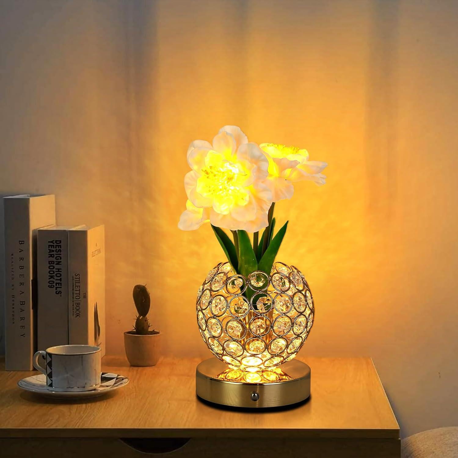 Camellia Lamp Pink Color,USB Rechargeable Cordless Touch Table Lamp,3 ...