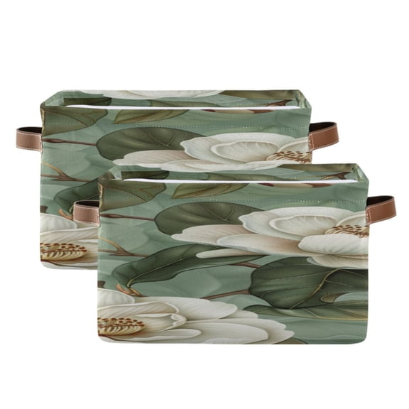 Camellia Leaves Square Storage Bins with Handles Collapsible Containing Box 2 Packs