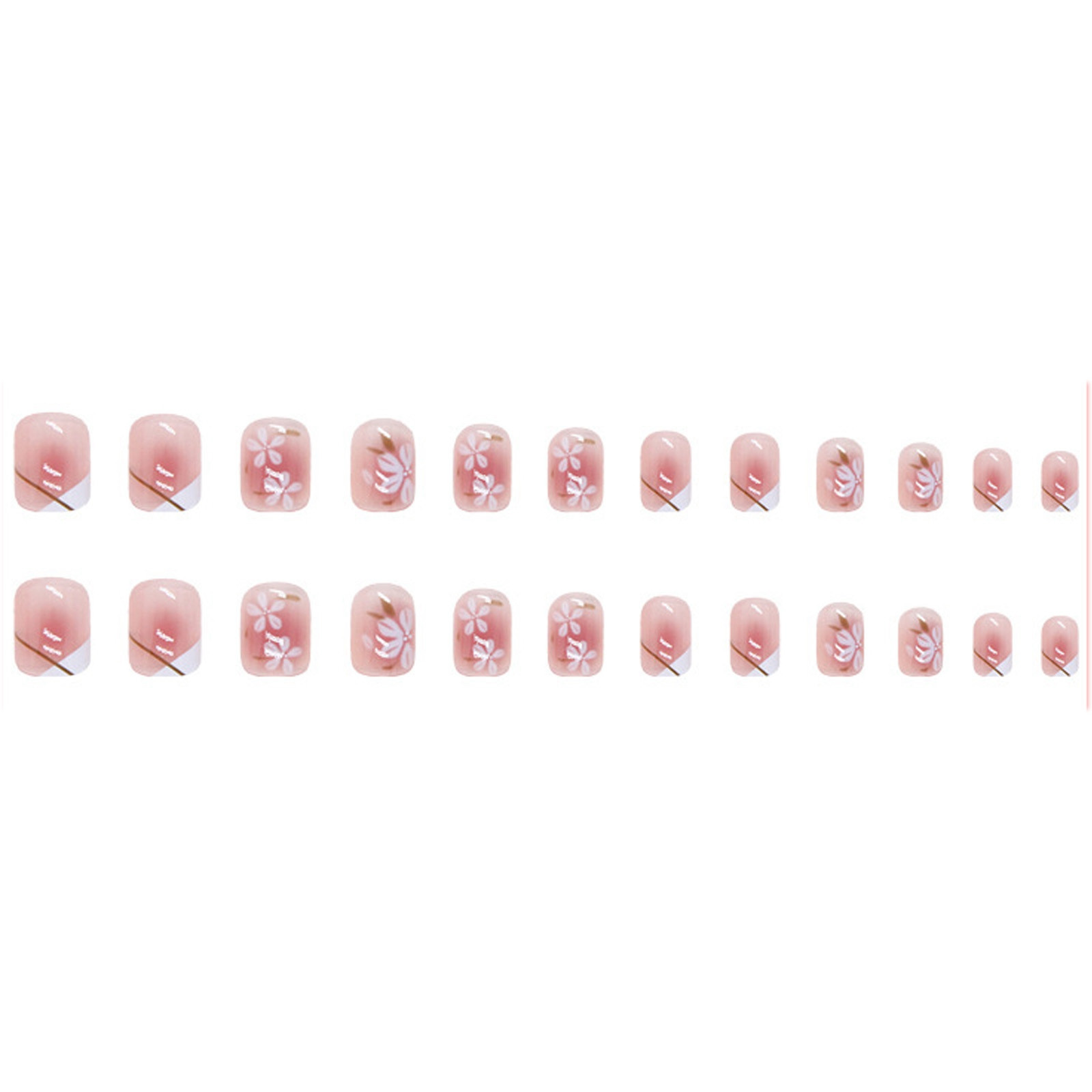 Camellia Pattern Press On Nails Pink Short False Nail Patch Removable ...