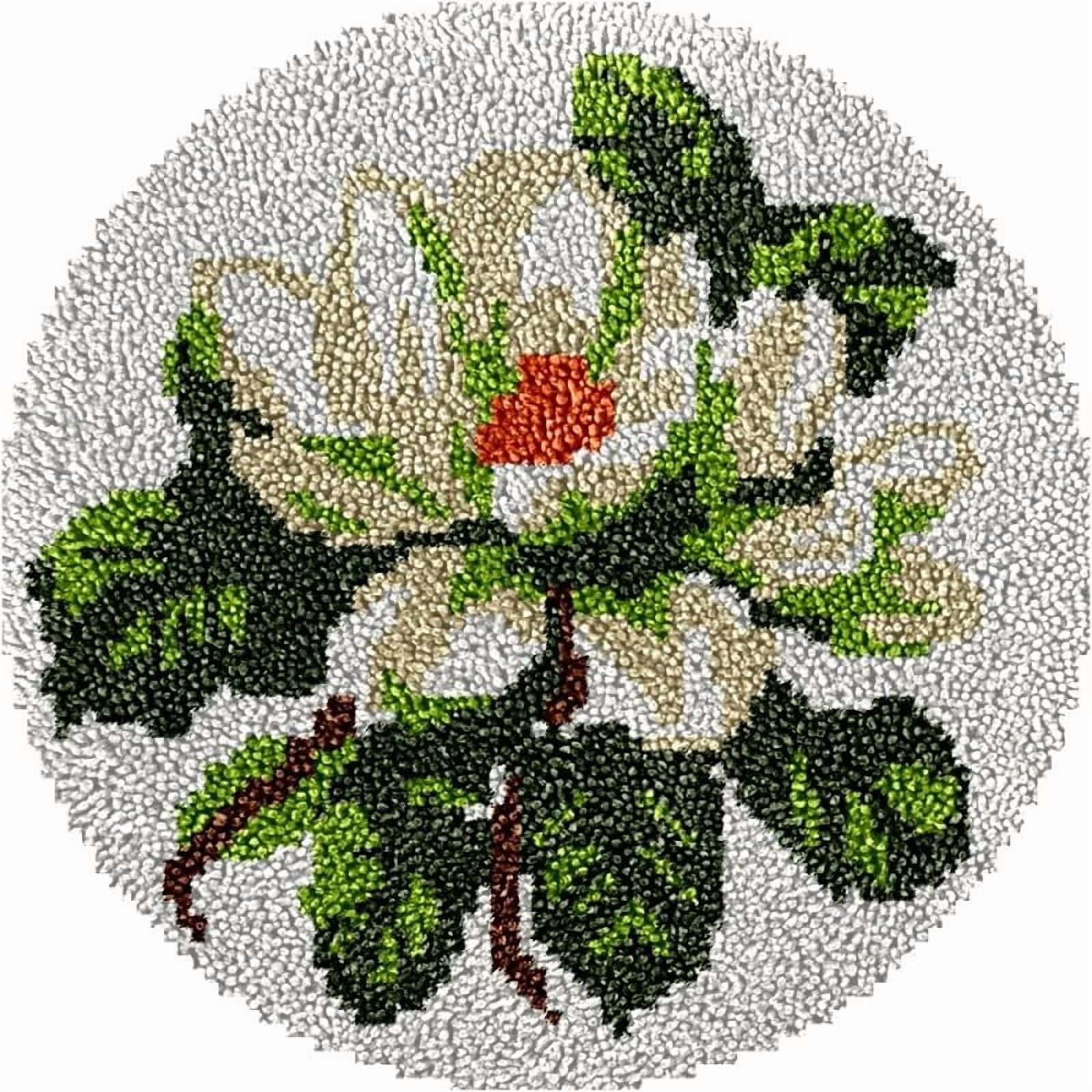 Camellia Round Shape Latch Hook Rug Kits Set for Starter Crochet Hook Cushion Mat Sofa Seat Cushion Crocheting Kits with Preprinted Canvas Crochet Yarn Kits 50X50cm (ui87)