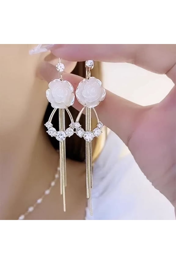 Camellia Tassel Ear Hooks for Women New Niche Fashion Elegant Ear Clips Exquisite Internet Celebrity High-end Versatile Trendy Earrings