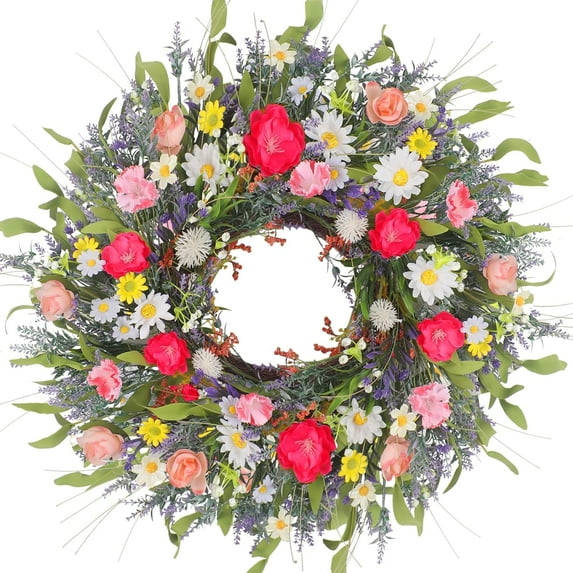 Camellia Wreaths for Front Door, 24''Summer Wreaths for Front Door Outside, Beautiful Mixed Flower Door Wreath for Front Door Window Wall Indoor Outdoor Wedding Farmhouse Decor Gift