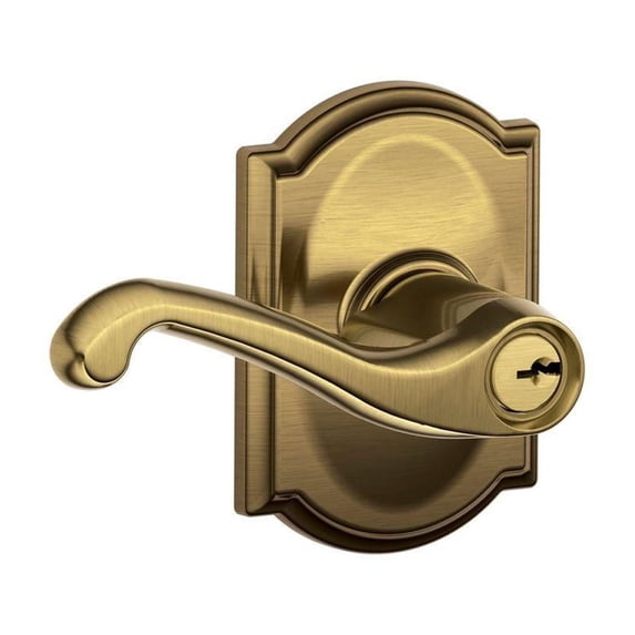 Camelot Collection Antique Brass Flair Keyed Entry Lever