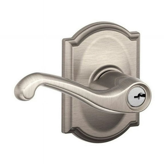 Camelot Collection Satin Nickel Flair Keyed Entry Lever