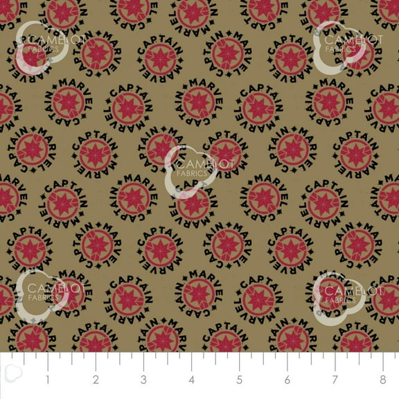 Camelot Fabrics Captain Marvel Logo Gold 100% Cotton Fabric sold by the yard
