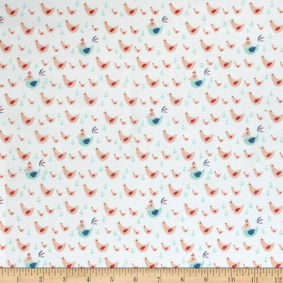 Camelot Fabrics Cluck Moo Oink Chickens Peach 100% Cotton Fabric sold by the yard