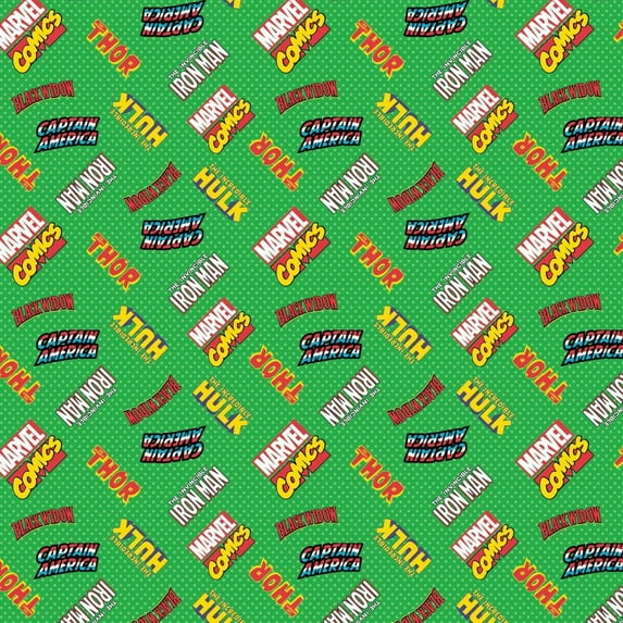 Camelot Fabrics Green Marvel Avengers Unite Hero Logos Fabric by The Yard