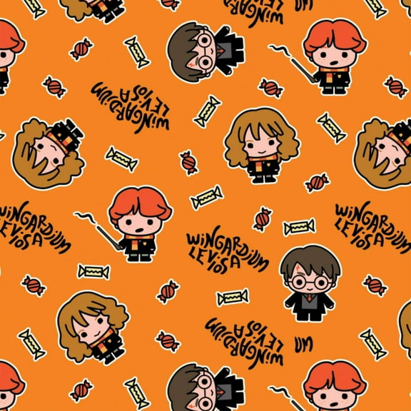 Camelot Fabrics Harry Potter Hogwarts Halloween Orange Hermione Ron 100% Cotton Fabric sold by the yard