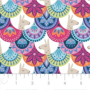 Camelot Fabrics Llama Drama Embellished Scallops Multi 100% Cotton Fabric sold by the yard