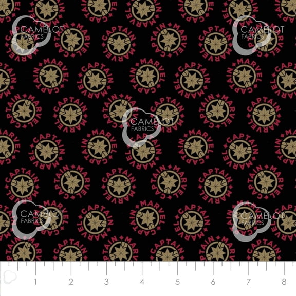 Camelot Fabrics Marvel Fabric Captain Marvel Logo Black 100% Cotton Fabric sold by the yard