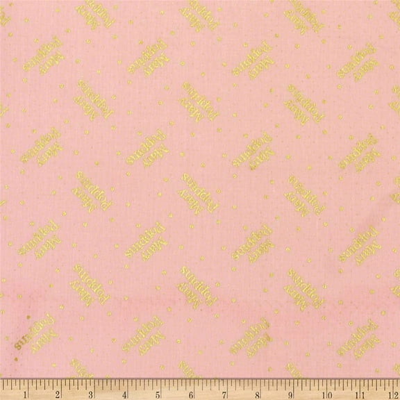 Camelot Fabrics Mary Poppins Logo Polka Dots Rose Metallic Quilt 100% Cotton Fabric sold by the yard
