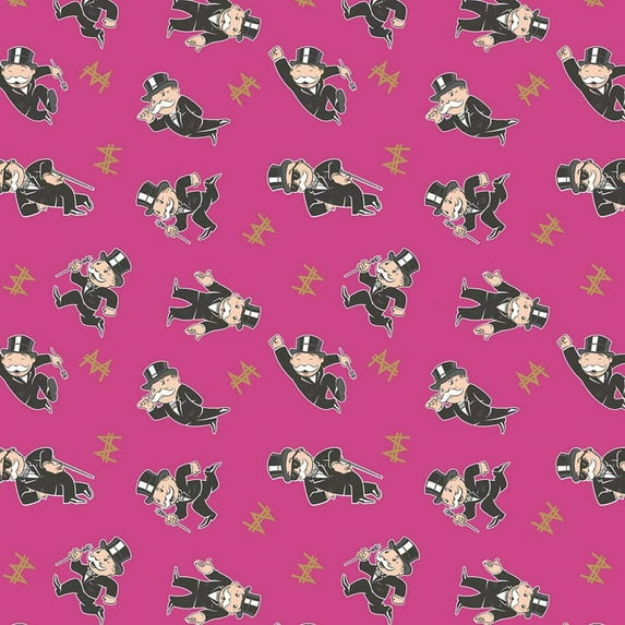 Camelot Fabrics Mr. Monopoly in Pink 100% Cotton Fabric sold by the yard
