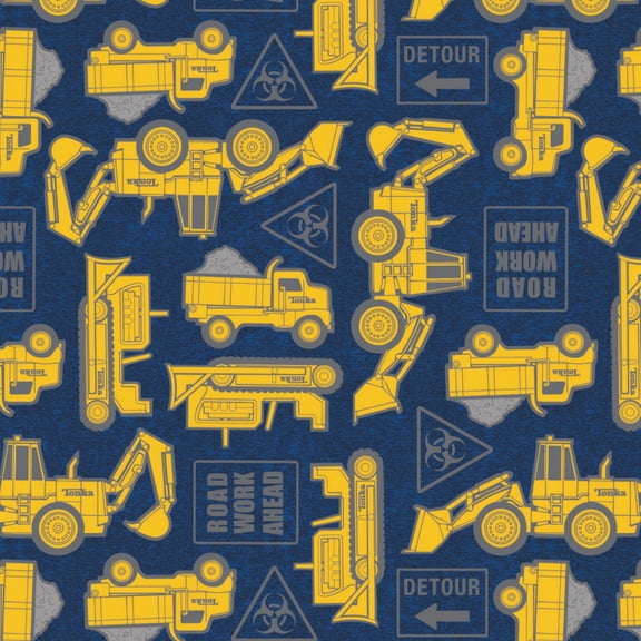 Camelot Fabrics Tonka Road Work Ahead Denim 100% Cotton Sold by The Yard