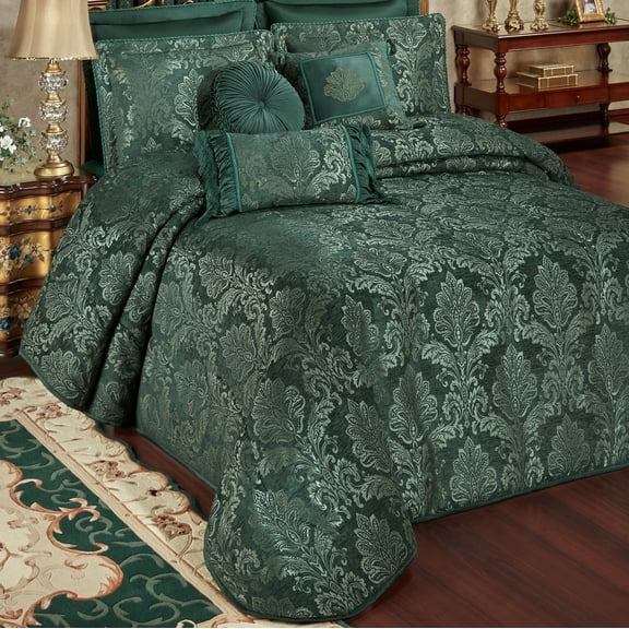 Camelot Matte Satin Damask & Chenille Bedding, Emerald Green, 6-pc Cal King Bedspread Set