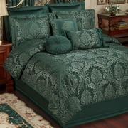 Camelot Matte Satin Damask & Chenille Bedding, Emerald Green, 7-pc Queen Comforter Set