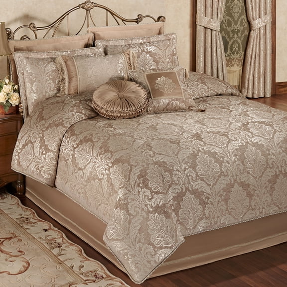 Camelot Matte Satin Damask & Chenille Bedding, Neutral Almond, 4-pc Cal King Comforter Set