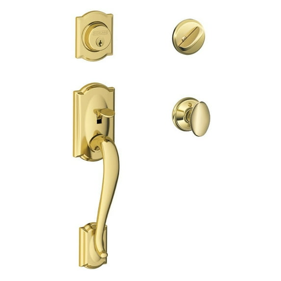 Camelot Single Cylinder Handleset and Siena Knob, Bright Brass F60 CAM 505 SIE 605