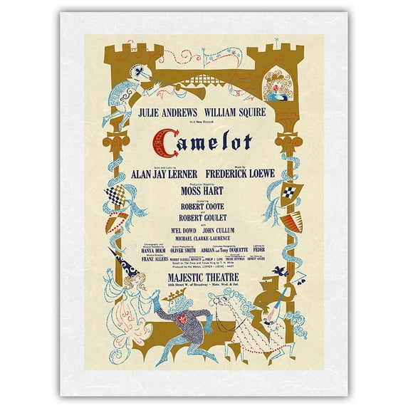 Camelot - Starring Julie Andrews and William Squire - Vintage Broadway Poster by Stubis c.1961 - Japanese Unryu Rice Paper Art Print (Unframed) 18 x 24 in