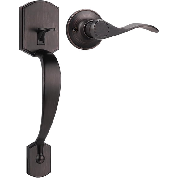 Camelot Trim Lower Half Handleset, Oil Rubbed Bronze Finish, Upgated Entry Door Handle with Accent Wave Door Lever for Electronic Keypad with Drop Interior Left Handed Lever