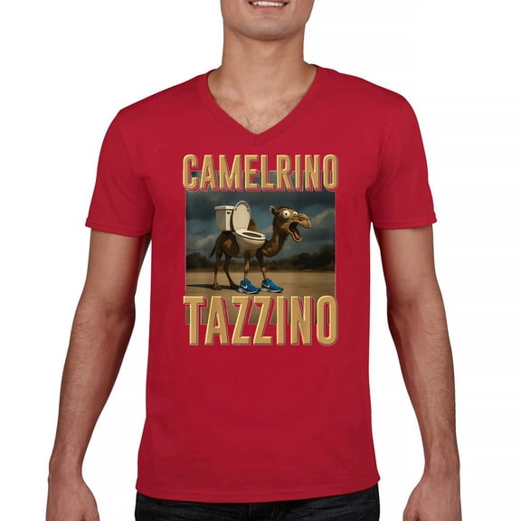 Camelrino Tazzino Men's V-Neck T-shirt Funny Italian Brainrot Gen Z Alpha Meme