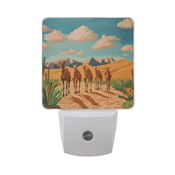 Camels Catcus in Desert Clouds LED Night Light with Smart Sensor Plug Into Wall Dusk to Dawn 2 packs